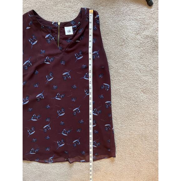 Cabi Icy Floral Bouquet Blouse Size S Burgundy Sheer Sleeveless Back Zip Fairy - Picture 7 of 7